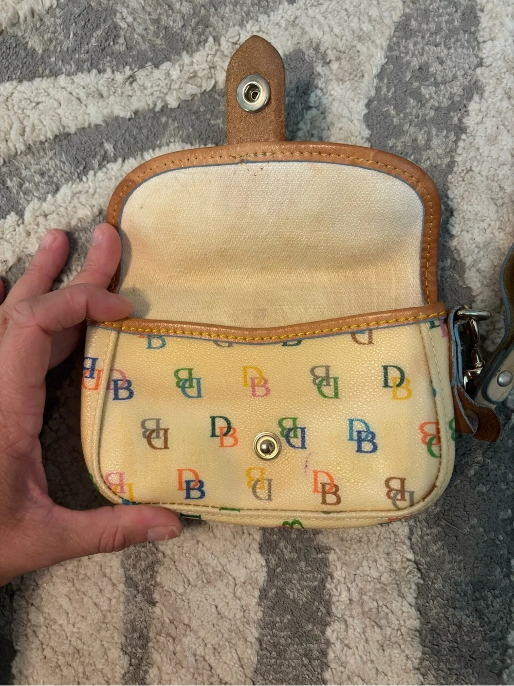 Dooney & Bourke Cream Multicolor Logo Wristlet with Leather Trim